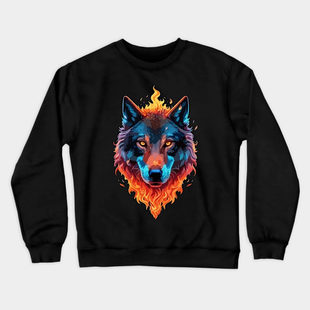 fire and wolf Crewneck Sweatshirt by NerdsbyLeo